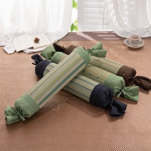 天然蔺草颈椎枕荞麦枕头圆柱形夏季编织拉伸牵引荞麦圆柱糖果枕头