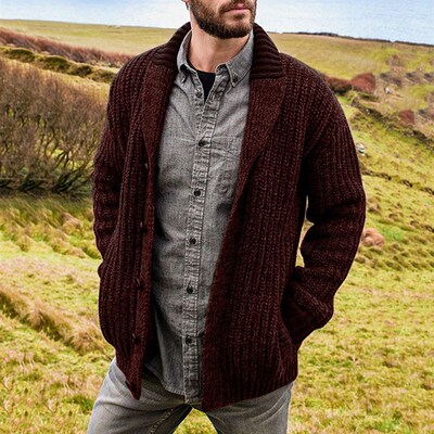 Men's cardigan solid color long sleeve knitted sweater c