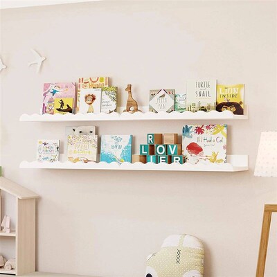 White Wavy Wooden Floating Shelf Bedroom Wall-Mounted Shelf