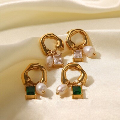 French Retro Inlaid White Green Zircon Imitation Pearl Penda