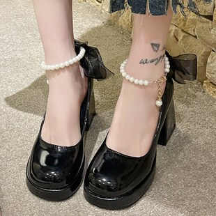 Pearl Ankle Strap Platform Pumps for Women Super High Heels