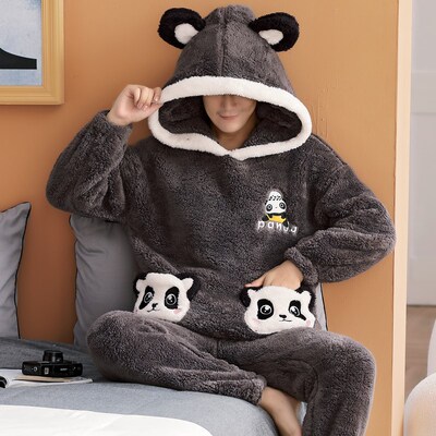 Cute Pajamas For Men Thick Plush Fleece Pajama Sets Winter