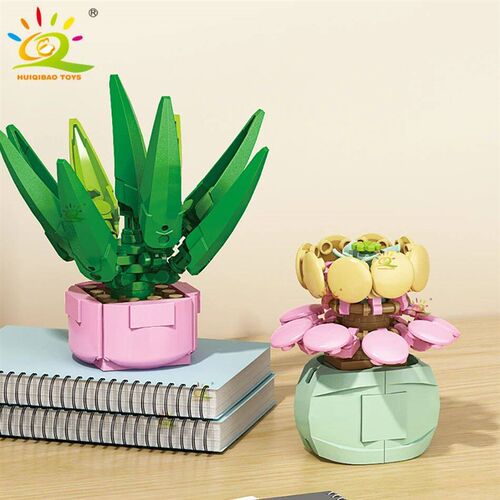 MOC Flower Succulent Potted Model Building Block DIY Eternal