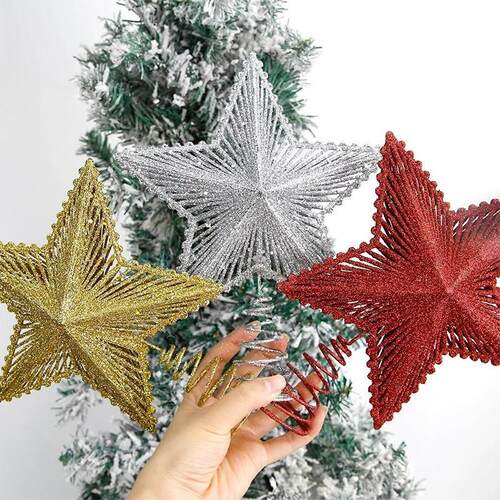 25cm Glitter Christmas Tree Topper Iron Star new Year Decor