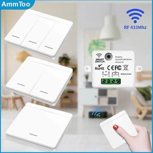 Wireless Light Switch 433MHz Remote Control 1/2/3Gang Interr