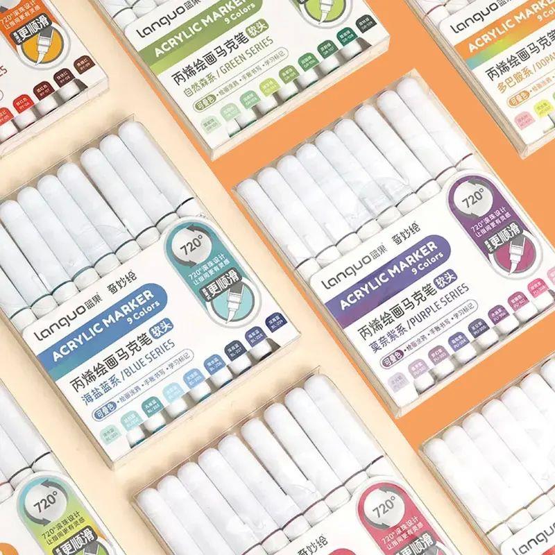 Languo 9pcs/box Soft Brush Acrylic Marker Pen Set,DIY Hand图片