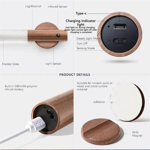 LED USB Night Light Magnetic Wall Lamp Kitchen Cabinet Close