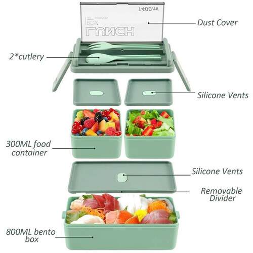Double Layer Portable Lunch Box For Kids With Fork and Spoon