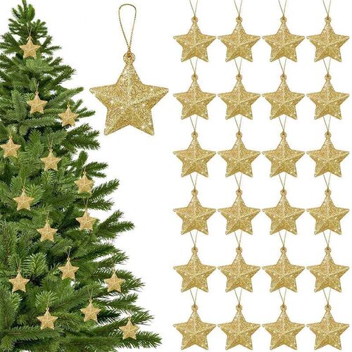 5CM 4Pcs Glitter Star Ornament Plastic Star Christmas Tree H