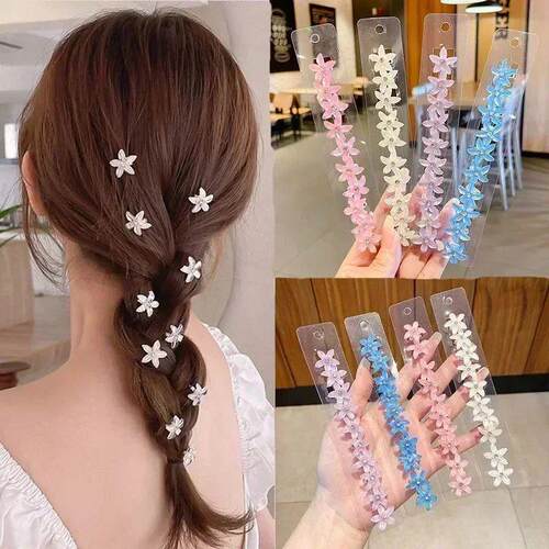10PCS/Set Hair Clip Braided Small Flower Hair Buttons Hairpi