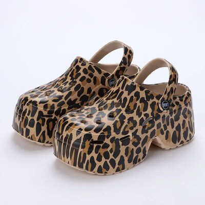 Leopard Thick Bottom Clogs for Women Closed Toe Chunky Platf