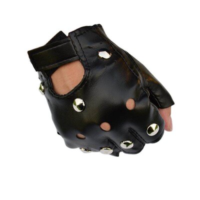 Fashion Men Punk Hiphop Rivet Half Finger Leather Gloves Wom