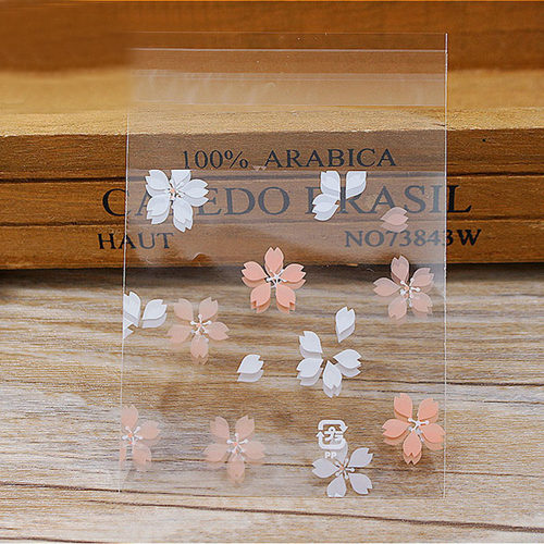 100Pcs Lovely Cartoon Flower Cookies Biscuits Bags Self-adhe