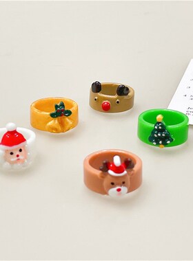 Santa elk snowman Christmas tee resin ring female Christmas