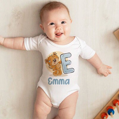 Personalized Newborn Bodysuit Cute Bear Baby Girl Clothes Cu