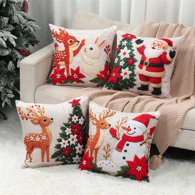4pcs Merry Christmas Cushion ver Home Decorations 2025 Chris