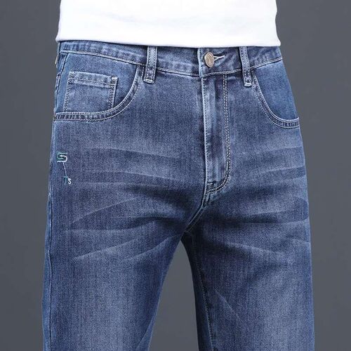 Summer Mens Jeans Small Straight Slim-Fit Elastic All-Match