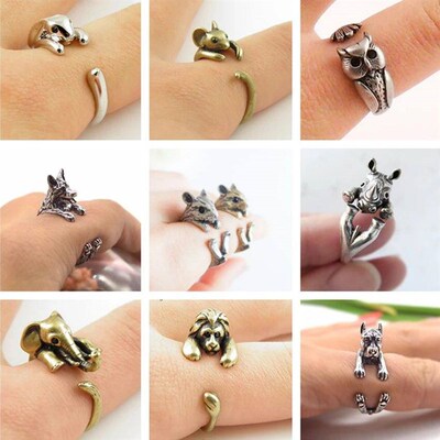 Cxwind Antique Rabbit Owl Fish Adjustable Rings for Woman Kn