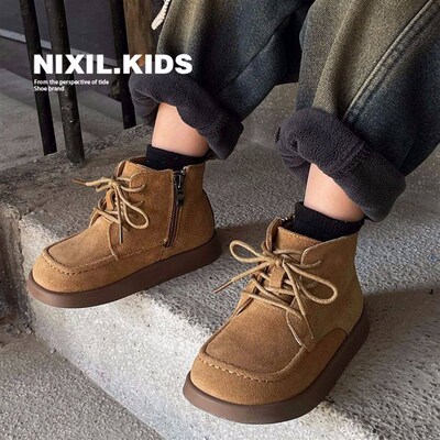 Children Snow Boots Girls Warm Plush Geniune Leather Winter