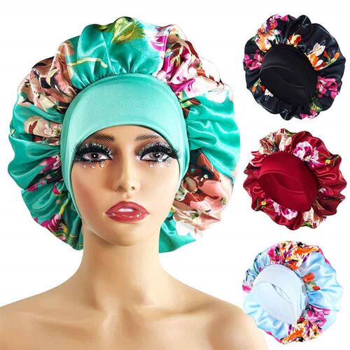 Women Satin Bonnet Cap Silky Big Bonnet for Women Floral Pri