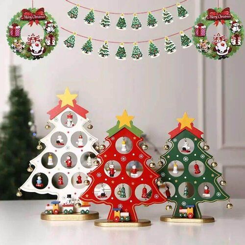 Wooden Christmas Tree Desktop Ornament DIY Mini Christmas Tr