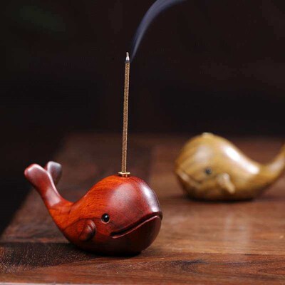 Green sandalwood wood carving cute whale backflow incense be