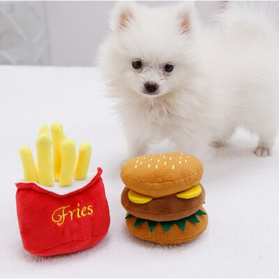 French Fries Burger Plush Dog Toys Funny Interacative Squeak