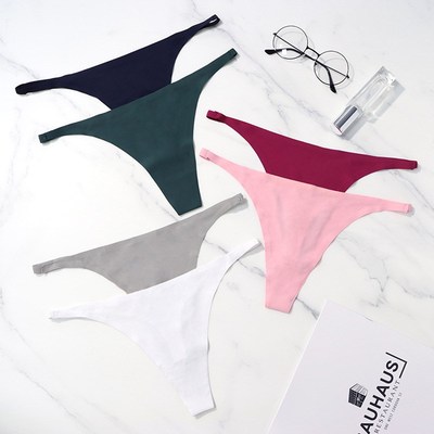 Ice Silk Seamless Panties For Women Soft Thin Band Thongs Wo