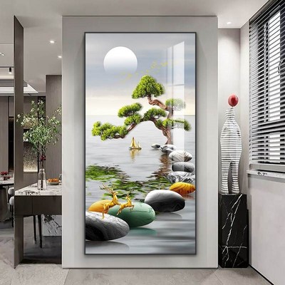 时运享通迎客松酒店玄关画装饰走廊过道壁画入户门正对墙客厅挂画