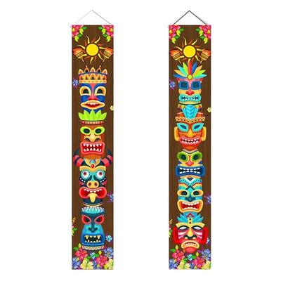 2x Door Banner Hawaiian Luau Palm ree Decoration Porch Sign