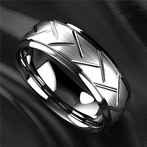 Fashion Mens Silver Color Black Stainless Steel Ring Groov
