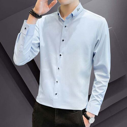 -New Mens Shirts Casual Simple tend Youth Embroidery Lapel