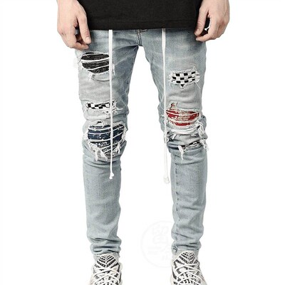 ~Mens jeans high end slim hole Leggings new mens jeans men