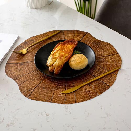 Hot 8Pcs Round Imitation Wood Grain Decorative Placemat