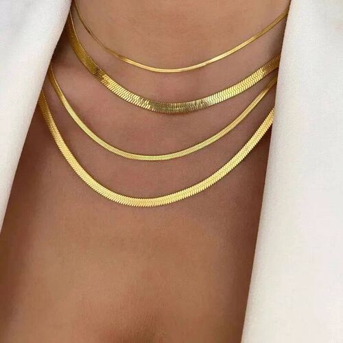 High Quality Unisex Stainless Steel Flat Snake Chain Necklac