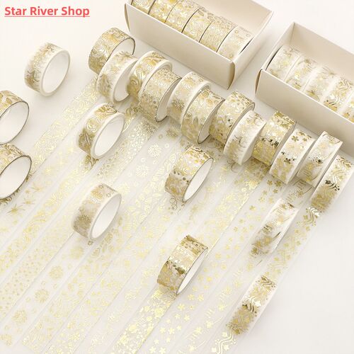 12 Rolls/Box Golden Plant Flower Washi Tape Set Gold Foil De