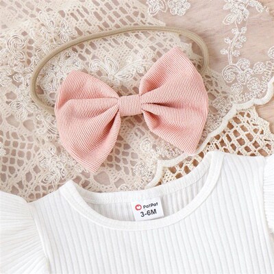 PatPat 3pcs Baby Girl 95% Cotton Ribbed Ruffle Long-sleeve T