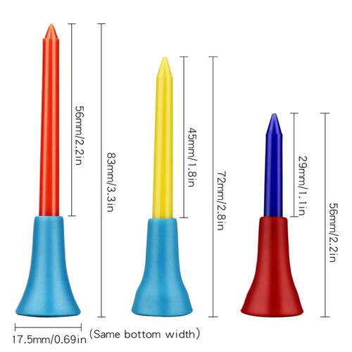Rubber Cushion Top Plastic Golf Tees Mixed Colors Pack of 30