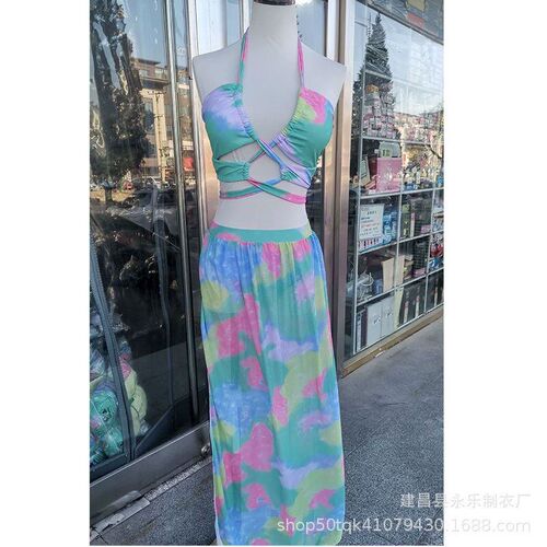 2025 Plant Pattern Hollowout Strappy Halterneck Bikini Mesh