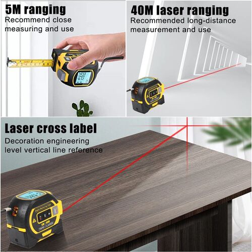 3 in 1 Laser Rangefinder 5M Tape Measure Ruler LCD Display w