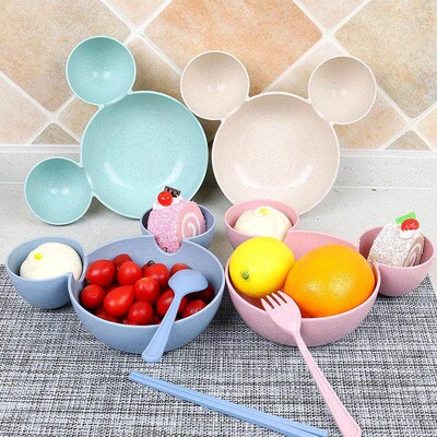 Wheat straw tableware cute cartoon Mickey bowl set for home