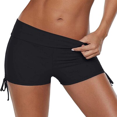 Womens Swimming Shorts High Waist Sides Drawstring Ruched