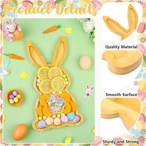 Cute Easter Bunny Serving Tray Cartoon Wooden Dining Plate M