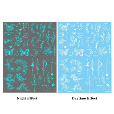 4pcs Blue Luminous Waterproof Temporary Tattoo Sticker Geome