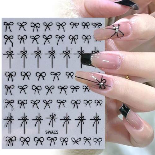 French Bow Nail Art Sticker 3D Black White Pink Red Elegant