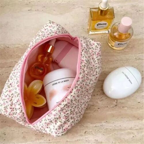 Storage Organizer Floral Puffy Quilted Makeup Bag Flower Pri