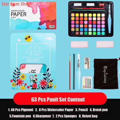 63 Pcs Professional Watercolor Paint Set 48 Colors Painting