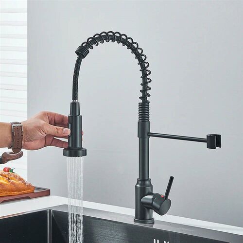 Matte Black Kitchen Sink Faucet One Handle Spring Hot and Co