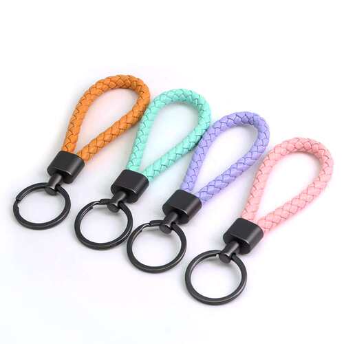 High quality woven leather rope keychn zinc alloy buckle key