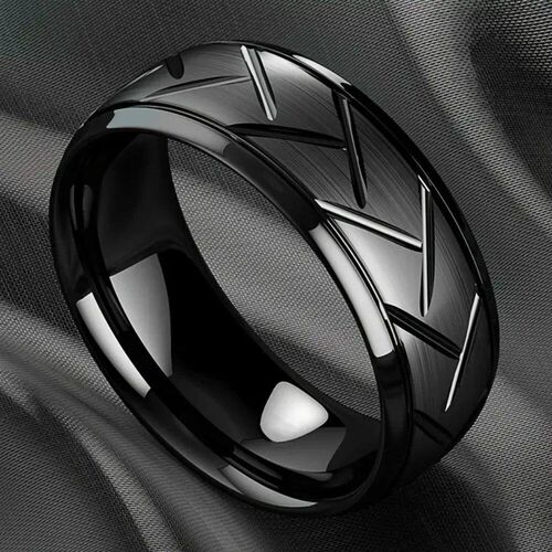1pc Fashion Mens Black Stainless Steel Ring Groove Multi-F
